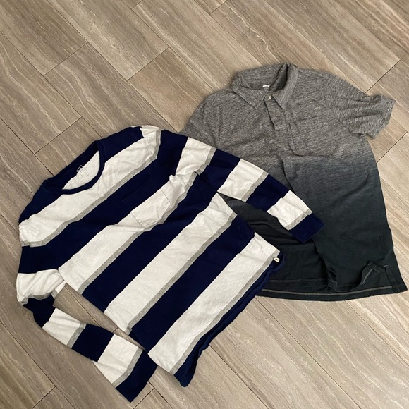 Set Lot Bundle 2 Boys XL Gap Old Navy Polo Long Sleeve Gray Ombré Blue Striped - Picture 1 of 4